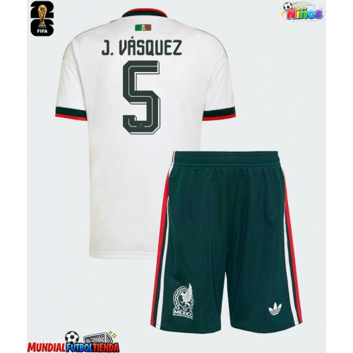 Camiseta México Johan Vasquez #5 Segunda Equipación Replica Mundial 2026 para niños mangas cortas (+ Pantalones cortos)